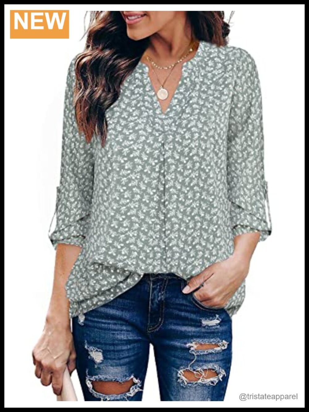 Women's Chiffon Tunic Blouse 3/4 Sleeve V-Neck Pleated Pullover Office Work